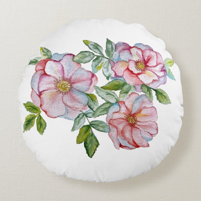 Mooie realistische waterverf rozen. rond kussen (Voorkant)