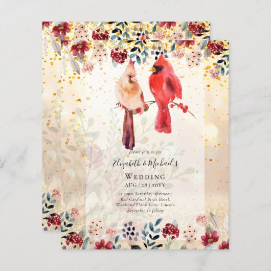 Mooie RED CARDINAL Birds Weddenschap (Voorkant / Achterkant)