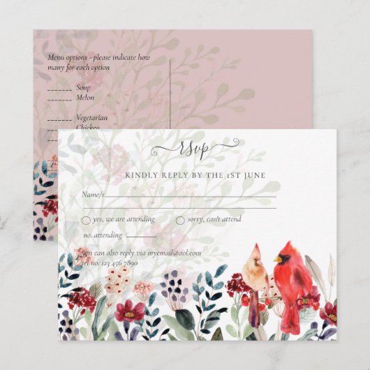 Mooie RED CARDINAL Birds Wedding Briefkaart (Voorkant / Achterkant)
