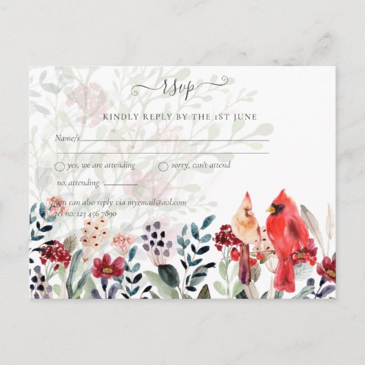 Mooie RED CARDINAL Birds Wedding Briefkaart (Voorkant)