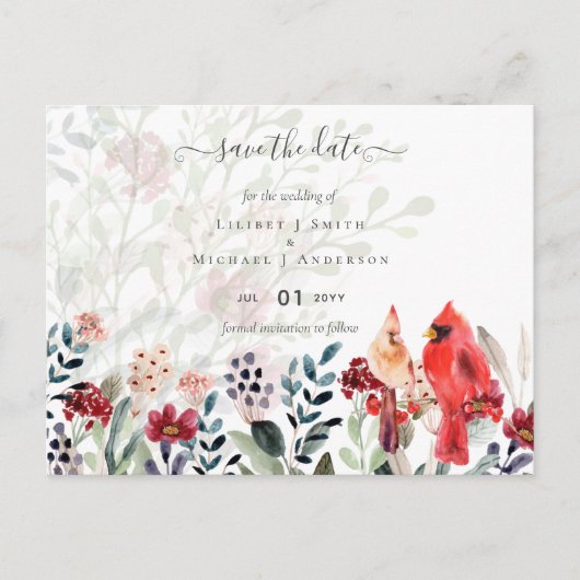 Mooie RED CARDINAL Birds Wedding Briefkaart (Voorkant)