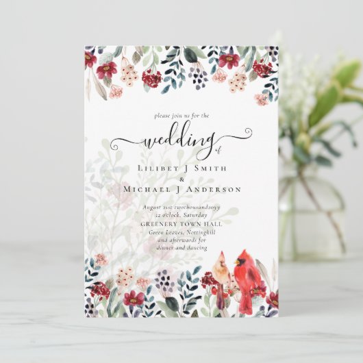 Mooie RED CARDINAL Birds Wedding Kaart (Staand voorkant)