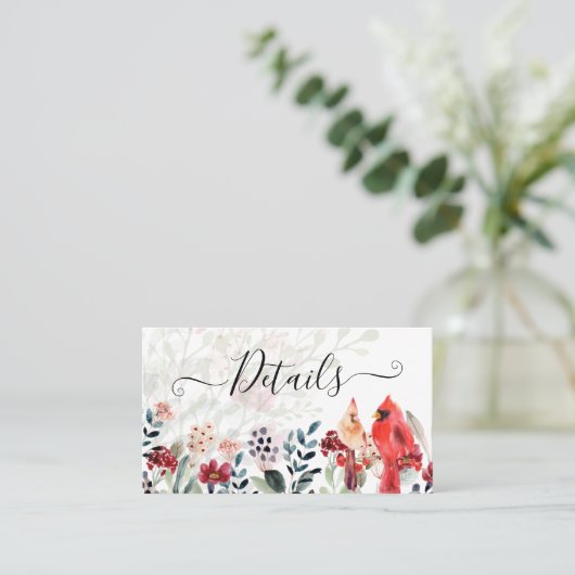 Mooie RED CARDINAL Birds Wedding Visitekaartje (Staand voorkant)