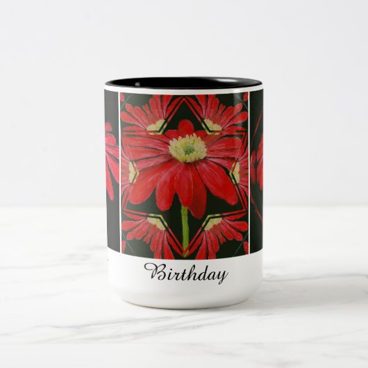 Mooie Red Daisy Mok Two-Tone Mok, 15 oz (Center)