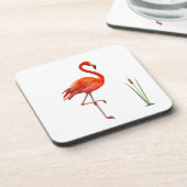 Mooie Red Flamingo Bird & Reed Plant op White Bier Onderzetter (Linkerzijde)