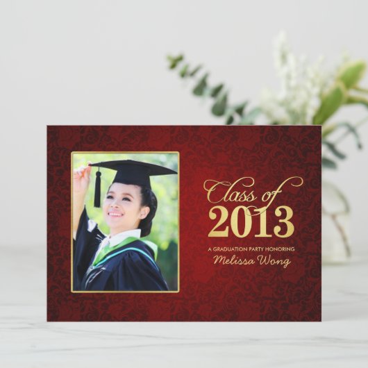 Mooie Red Floral Damask en Gold Class van 2013 Kaart (Staand voorkant)