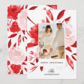 Mooie Red Floral kerstfeestdag fotokaart Feestdagenkaart (Voorkant / Achterkant)