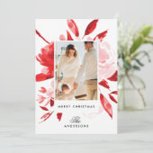 Mooie Red Floral kerstfeestdag fotokaart Feestdagenkaart (Staand voorkant)