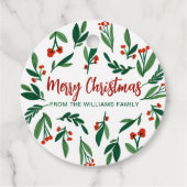 Mooie Red Green Holly Berry, aangepast kerstfeest Bedankjes Labels (Voorkant)