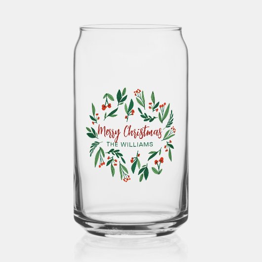 Mooie Red Green Holly Berry, aangepast kerstfeest Blikvorm Glas (Voorkant)