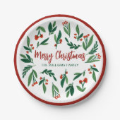 Mooie Red Green Holly Berry, aangepast kerstfeest Papieren Bordje (Voorkant)