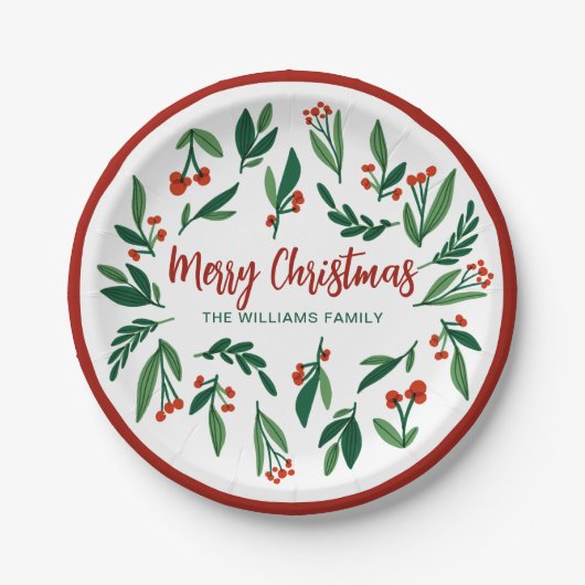 Mooie Red Green Holly Berry, aangepast kerstfeest Papieren Bordje (Voorkant)