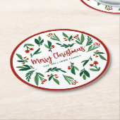 Mooie Red Green Holly Berry, aangepast kerstfeest Ronde Kartonnen Onderzetter (Gebogen)