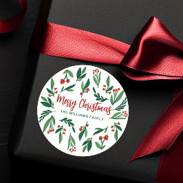Mooie Red Green Holly Berry, aangepast kerstfeest Ronde Sticker