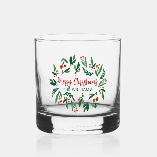 Mooie Red Green Holly Berry, aangepast kerstfeest Whisky Glas (Voorkant)