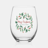 Mooie Red Green Holly Berry, aangepast kerstfeest Wijnglas Zonder Voet (Voorkant)