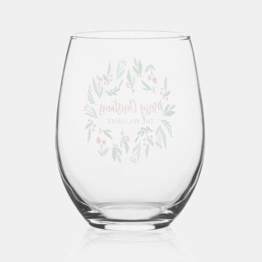 Mooie Red Green Holly Berry, aangepast kerstfeest Wijnglas Zonder Voet (Achterkant)