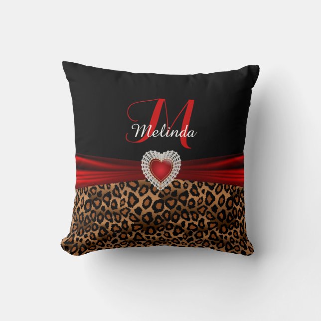 Mooie Red Heart Leopard Animal Print Kussen (Voorkant)