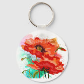 Mooie Red Poppy Flowers Button Sleutelhanger (Voorkant)