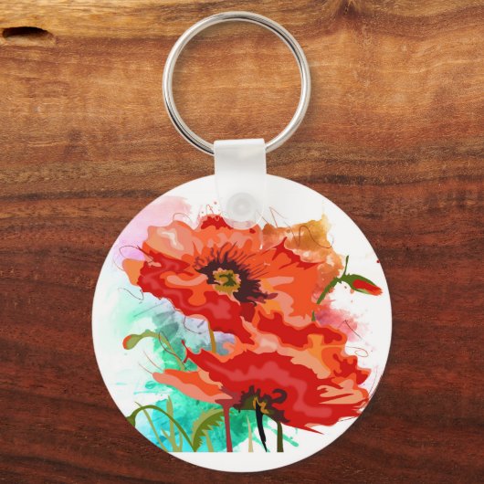 Mooie Red Poppy Flowers Button Sleutelhanger (Voorkant)