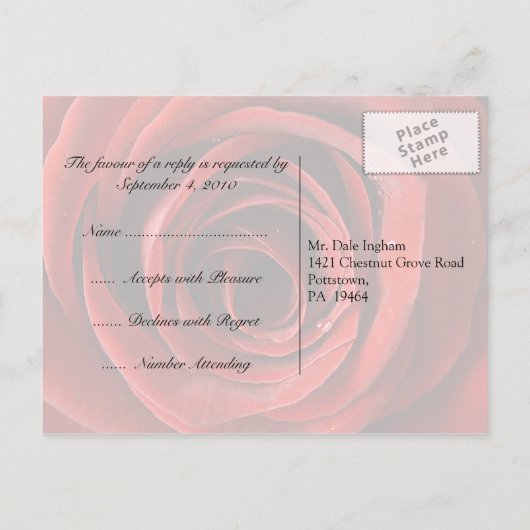 Mooie Red Rose bruiloft RSVP - Zwart Uitnodiging Briefkaart (Achterkant)