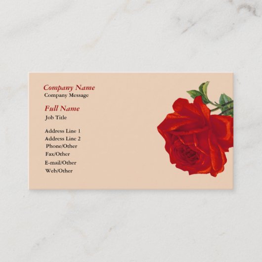 Mooie Red Rose visitekaartje template (Voorkant)