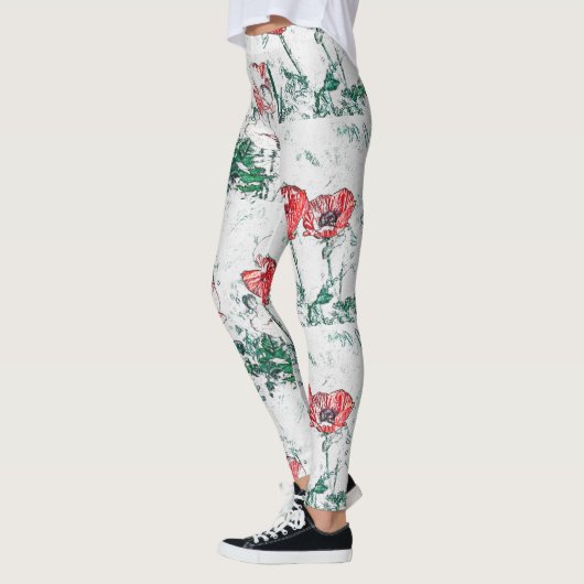 Mooie Red Three Poppy Flowers Sketch Leggings (Links)