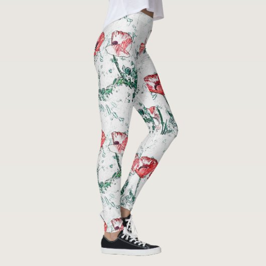 Mooie Red Three Poppy Flowers Sketch Leggings (Rechts)