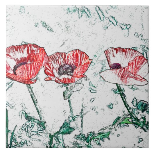 Mooie Red Three Poppy Flowers Sketch Tegeltje (Voorkant)