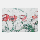 Mooie Red Three Poppy Flowers Sketch Theedoek (Horizontaal)
