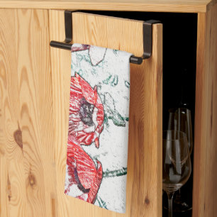 Mooie Red Three Poppy Flowers Sketch Theedoek