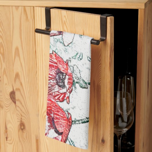 Mooie Red Three Poppy Flowers Sketch Theedoek (Derde Gevouwen)