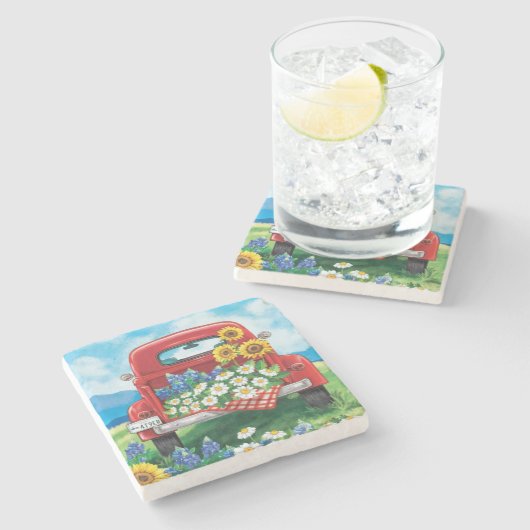 Mooie  Red Truck Fine Art Stenen Onderzetter (Zijkant)