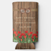 Mooie Red Tulip Flowers op hout - Birthday Seltzer Blikjeskoeler (Achterkant)