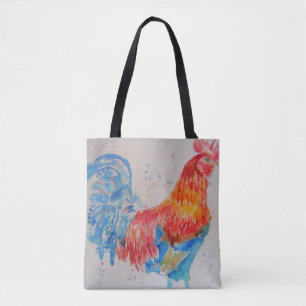 Mooie Red Waterverf Rooster Canvas tas