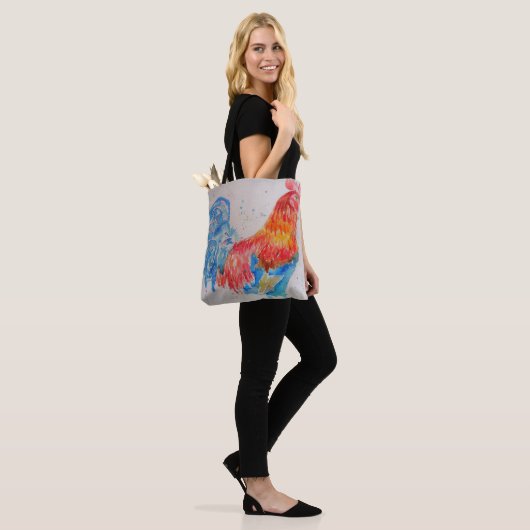 Mooie Red Waterverf Rooster Canvas tas (Op model)