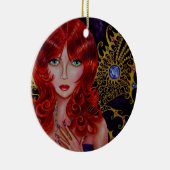 Mooie Redhead Jewel Fairy Green Eyes Keramisch Ornament (Rechts)