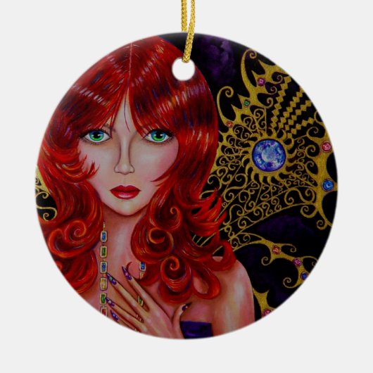 Mooie Redhead Jewel Fairy Green Eyes Keramisch Ornament (Voorkant)
