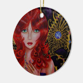 Mooie Redhead Jewel Fairy Green Eyes Keramisch Ornament (Links)