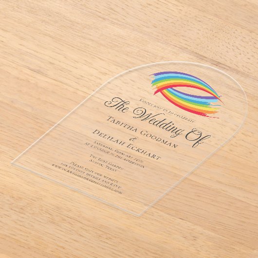 Mooie regenboog Abstracte bruiloft Acryl Uitnodigingen (Laagn)