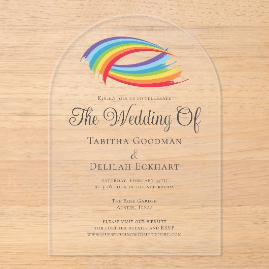 Mooie regenboog Abstracte bruiloft Acryl Uitnodigingen (Voorkant)