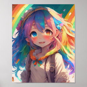 Mooie Regenboog Anime Meisje Poster