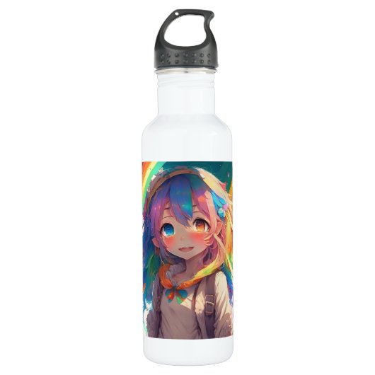 Mooie Regenboog Anime Meisje Waterfles (Voorkant)