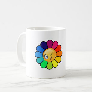 Mooie Regenboog Bloem Knipogend Gezicht Koffiemok