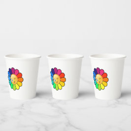 Mooie Regenboog Bloem Knipogend Gezicht Papieren B Bekers