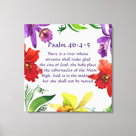 Mooie Regenboog Bloemen Wandkunst :Psalm 46:4-5 Canvas Afdruk (Voorkant)