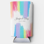 Mooie regenboog bruiloft gepersonaliseerd seltzer blikjeskoeler (Voorkant)