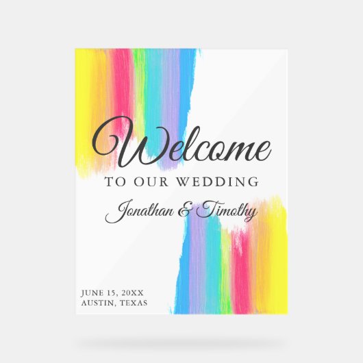 Mooie Regenboog Custom Welkom op onze bruiloft Acryl Bord (Voorkant)