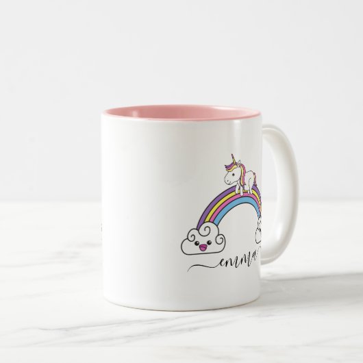 Mooie Regenboog Eenhoorn Persoonlijke Naam  Tweekleurige Koffiemok (Voorkant rechts)