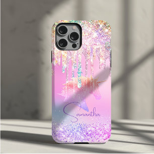 Mooie Regenboog eenhoorn roze Glitter Drips monogr Case-Mate iPhone Case